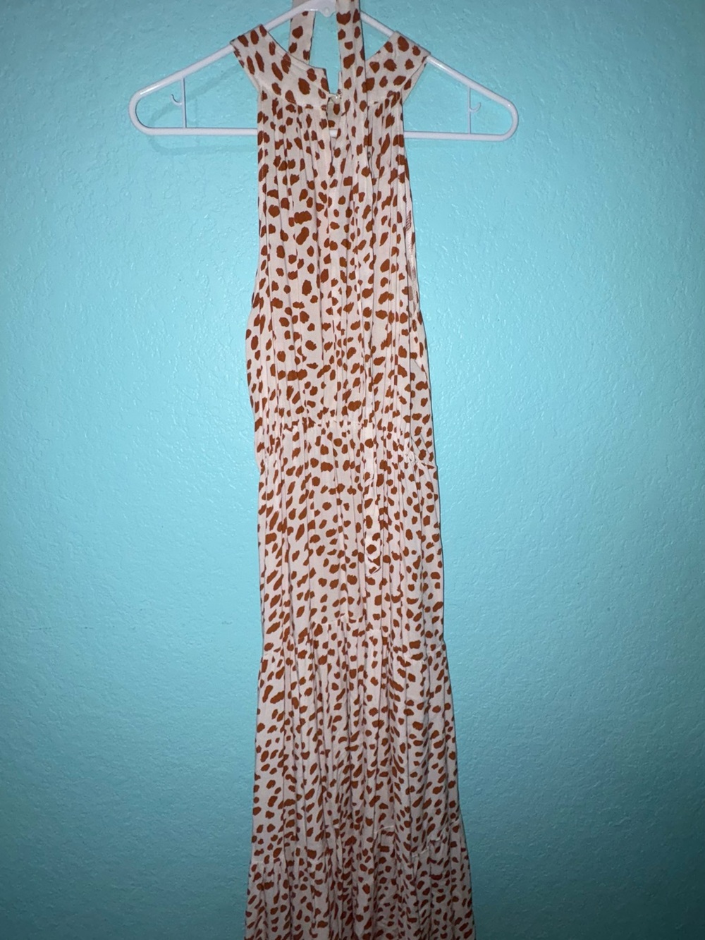 Sleeveless Cream Maxi Dress with Brown Spot Print